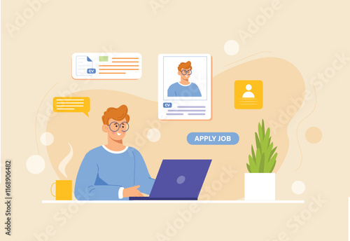 A user-friendly illustration of an online job application system, featuring CV uploads, candidate tracking, and efficient recruitment workflows.