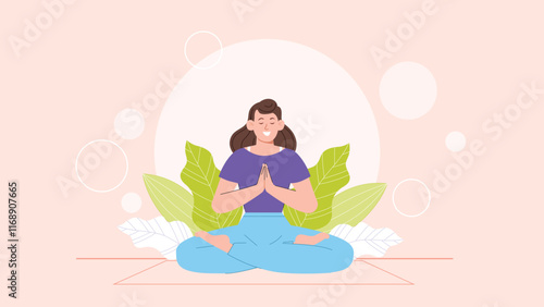A tranquil illustration showing a serene meditation scene, promoting relaxation, mindfulness, and overall wellness.
