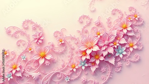 Ethereal Garden Sunrise - Delicate Fractal Flowers in Pastel Hues