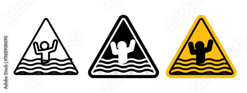 Risk of drowning warning sign vector in black and yellow colors