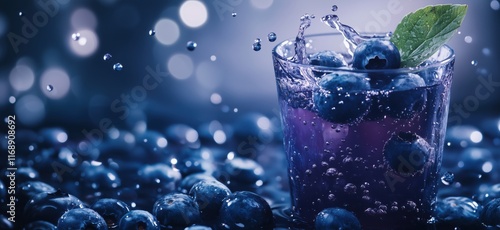 Wallpaper Mural Blueberry splash drink with fresh blueberries and mint leaves, vibrant colors, refreshing beverage, artistic presentation, droplets of water, copy space for text Torontodigital.ca