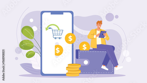 A modern illustration of virtual transactions and online earning concepts with secure platforms and financial tools.