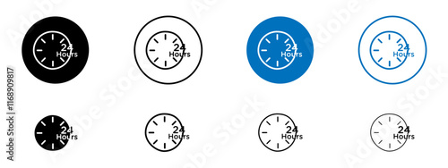 Twenty four hours icons in black and blue colors