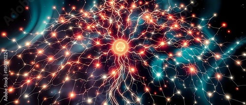 Radiant Neural Network Explosion - Bioluminescent Cybernetic Art Nouveau