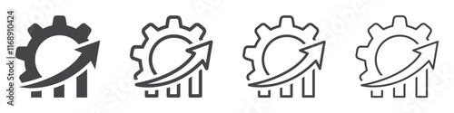 Set of improvement icons. Business chart with arrow in gear icon. Improvement sign. Quality control symbol. Vector illustration.