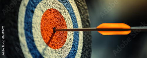 A detailed image of an archery target with an arrow hitting the bullseye, highlighting precision and focus
