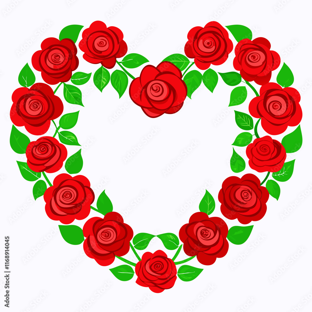 Colorful Heart-Shaped Rose Wreath with Green Leaves - Romantic Floral Illustration
Colorful Heart-Shaped Rose Wreath with Green Leaves - Romantic Floral Illustration