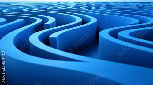 Fototapeta Naklejka Na Ścianę i Meble -  A complex labyrinth, blue maze puzzle with intricate twists, turns, and strategic paths