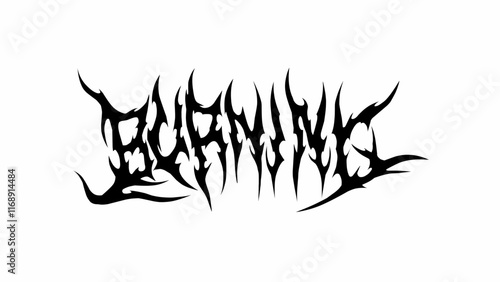 burning text typography vector with sharp, jagged edges, reflecting a bold and aggressive style. Ideal for metal band merchandise, album art, posters, or tattoo style branding.