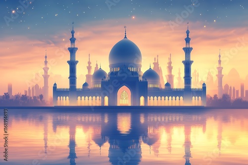 Wallpaper Mural Majestic Mosque Reflecting in Tranquil Sunset Waters Torontodigital.ca