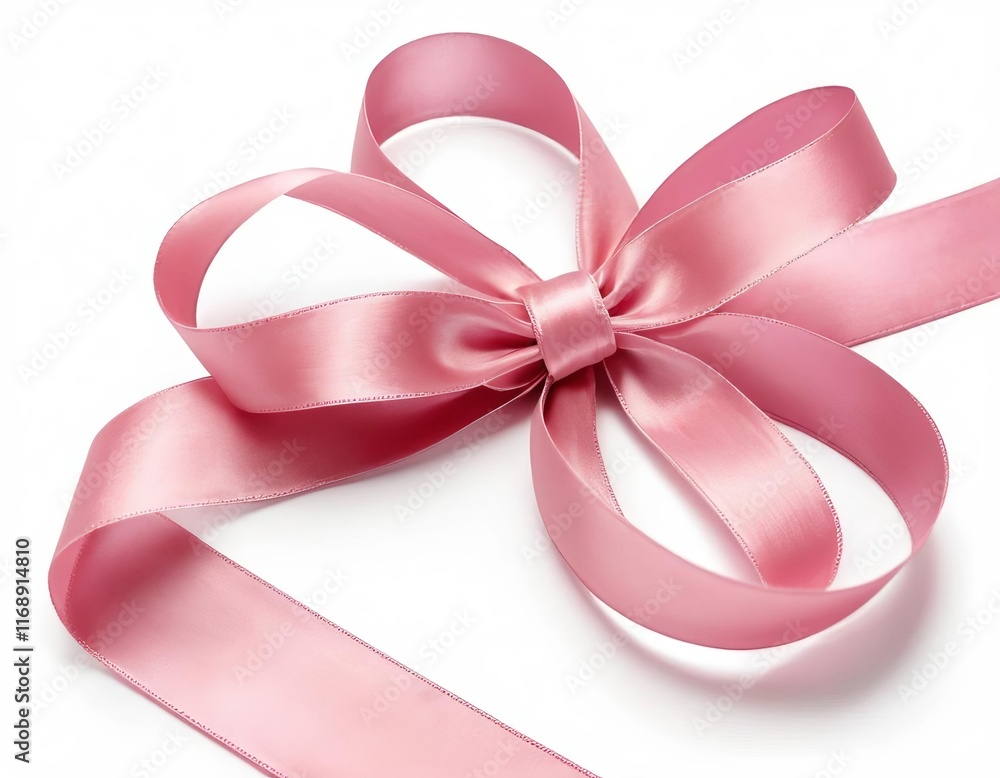 A pink satin ribbon on a white background A pink satin ribbon on a white background