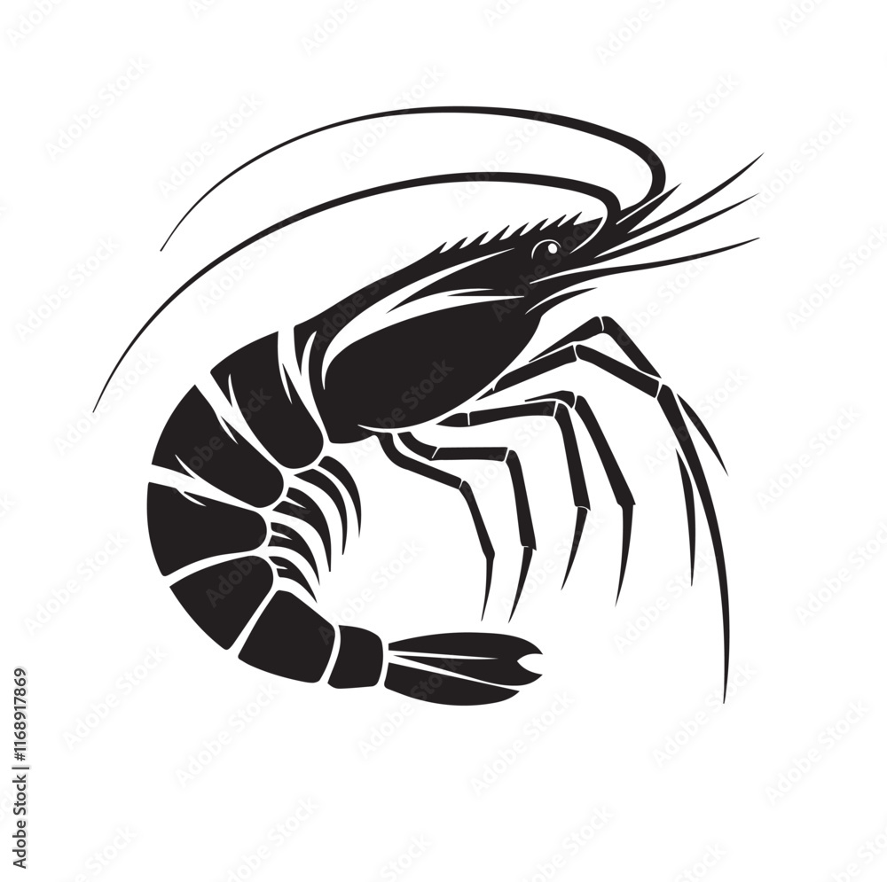 a black and white silhouette Shrimp with white background a black and white silhouette Shrimp with white background