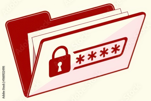 A red folder with a padlock and password symbols, representing data security and protection of sensitive information. photo