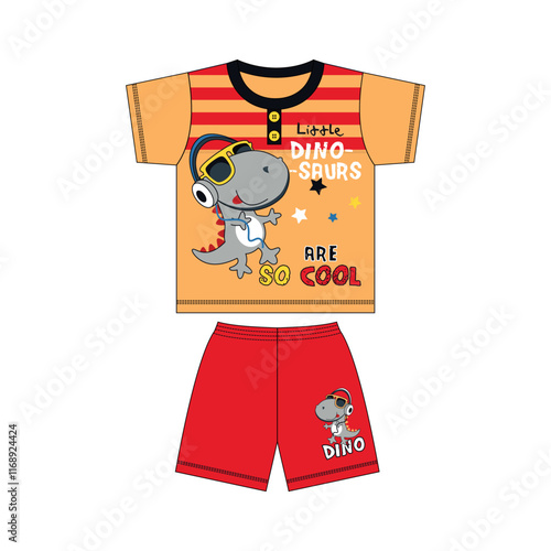 PrintCute boy t-shirt and shorts set with colorful funny vector cartoon images for kids