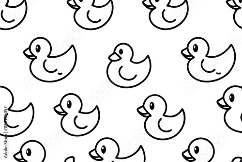 Seamless background with cute ducks line art vector illustration