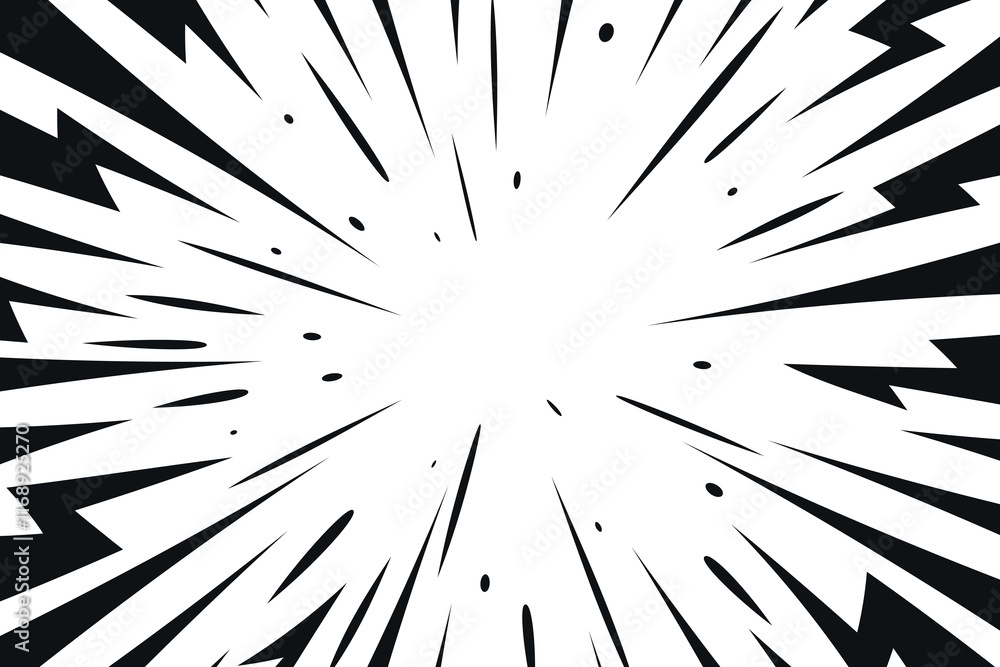 Obraz premium Black comic style lightning explosion background. Radial speed lines backdrop