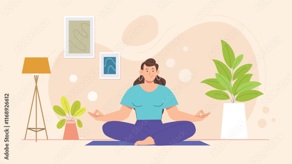 Obraz premium A peaceful design showing an individual meditating in a lush, natural environment, promoting inner peace and mindfulness.