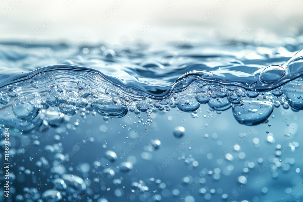 Close-up view of dynamic water surface with bubbles and waves in motion. Aquatic freshness and purity concept. Close-up view of dynamic water surface with bubbles and waves in motion. Aquatic freshness and purity concept.