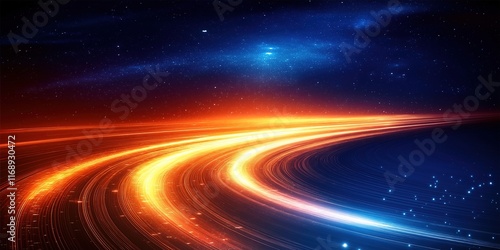 Abstract Blue and Orange Stripe Light, Futuristic Motion Blur Technology Concept with Fast Forward Timeline Background