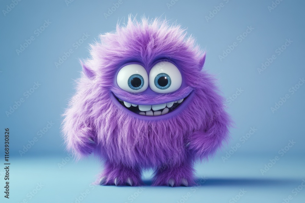 Whimsical purple creature joyfully posing against a soft blue backdrop, radiating charm and warmth with a playful expression Whimsical purple creature joyfully posing against a soft blue backdrop, radiating charm and warmth with a playful expression