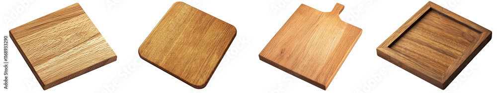 Four wooden serving boards with distinct shapes and finishes, showcasing their natural grain and craftsmanship. Four wooden serving boards with distinct shapes and finishes, showcasing their natural grain and craftsmanship.