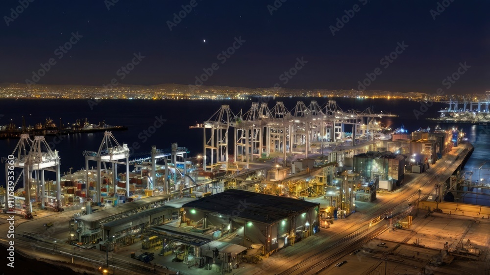 Obraz premium Port of San Diego terminals at night, California