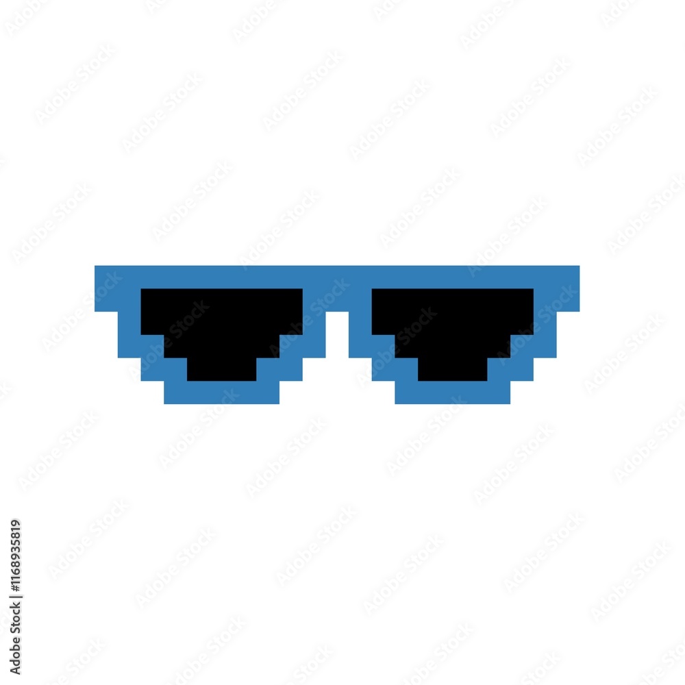 Blue pixel glasses icon, flat style isolated on a white background. Modern app, web and design. Blue pixel glasses icon, flat style isolated on a white background. Modern app, web and design.