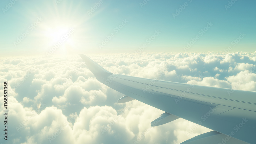Obraz premium 青空の飛行機窓からの眺め