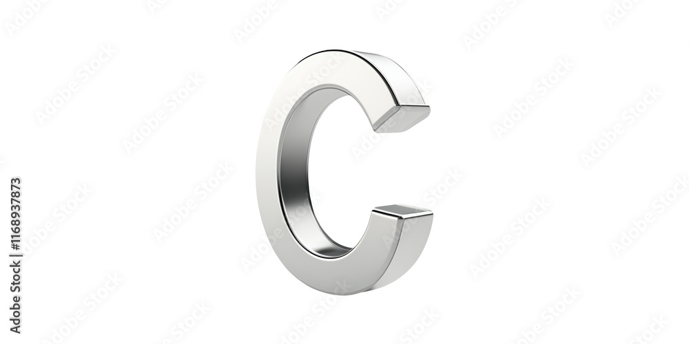 3D Metallic Letter C With Glossy Finish Isolated on Transparent Background 3D Metallic Letter C With Glossy Finish Isolated on Transparent Background