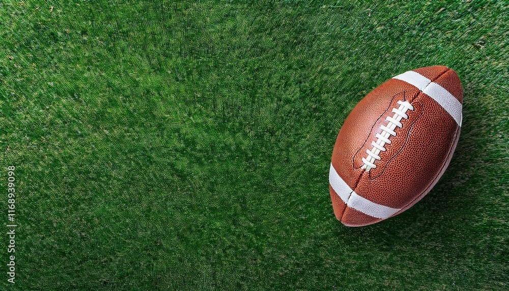 Classic Brown Leather American Football on Vibrant Green Turf. Ideal for Sports Enthusiasts, Game Day Promotions, Team Branding, Fitness Ads, or Educational Illustrations about Football Basics Classic Brown Leather American Football on Vibrant Green Turf. Ideal for Sports Enthusiasts, Game Day Promotions, Team Branding, Fitness Ads, or Educational Illustrations about Football Basics