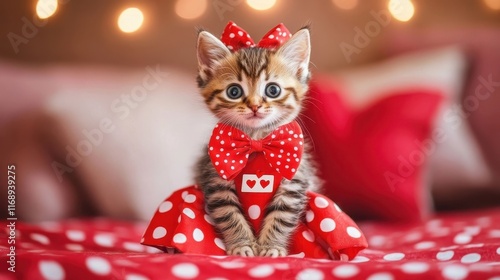 Festive Feline in Red and W...