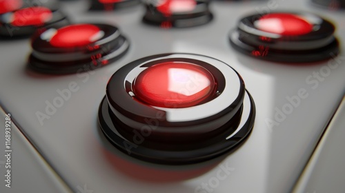 Isolated red button on a clean white background, showcasing premium quality ai generated imagery photo