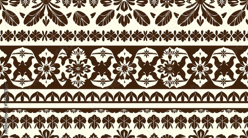 Wallpaper Mural Brown and White Floral Pattern: An intricate and elegant brown and white floral pattern seamlessly repeats, offering a timeless design for textile, wallpaper, or graphic design projects. Torontodigital.ca