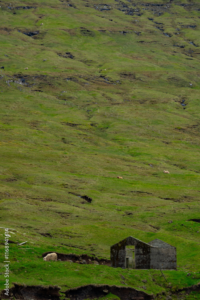 old stone abandoned house in Faroe Island old stone abandoned house in Faroe Island