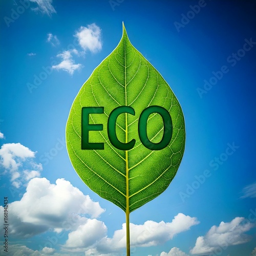 Obraz na płótnie eco written on a green leaf w salonie