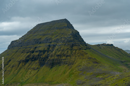 Dramatic clouds over the mountains of the Faroe Island 
