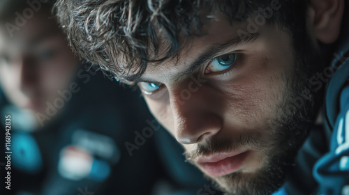 Intense focus of a young gamer in a competitive setting