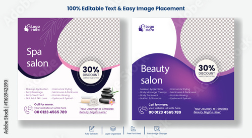 Beauty Spa Salon editable Social Media Posts Banners ads or square flyer Template Design suitable for hair salon skin care promotional banner design