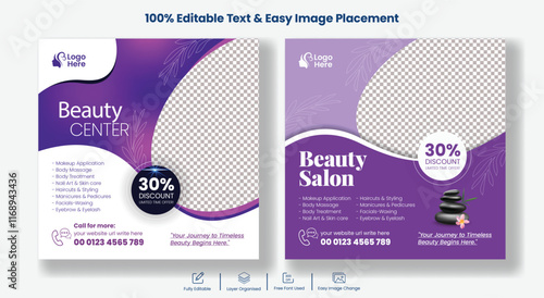 Beauty Spa Salon editable Social Media Posts Banners ads or square flyer Template Design suitable for hair salon skin care promotional banner design