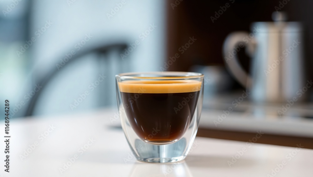 A single espresso shot in a glass cup A single espresso shot in a glass cup