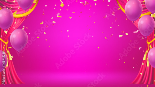 pink curtains realistic illustration background for valentine's day banner. Valentine's day minimal scene for products showcase, Promotional display. Vector room platforms.