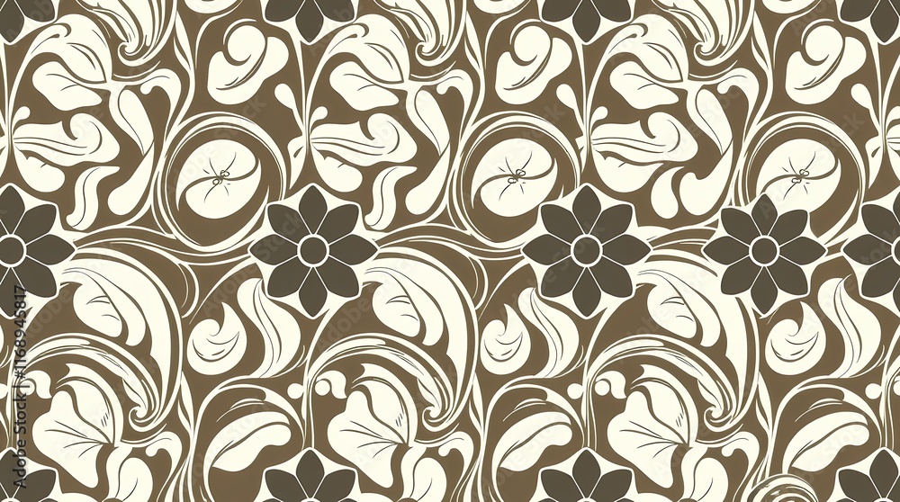 Brown and Ivory Floral Pattern: A seamless repeating pattern featuring delicate floral motifs in shades of brown and ivory. The intricate design creates a sense of elegance and sophistication. Brown and Ivory Floral Pattern: A seamless repeating pattern featuring delicate floral motifs in shades of brown and ivory. The intricate design creates a sense of elegance and sophistication.