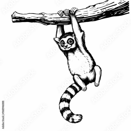 Ring-tailed Lemur Hanging from Branch  photo