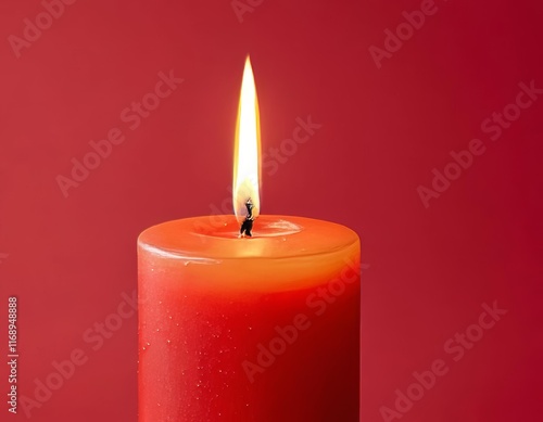 A close-up of a lit candle with a red background photo