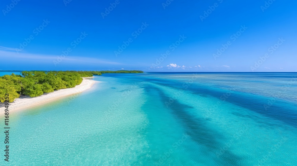 Fototapeta premium Tropical Lagoon Turquoise Water White Sand Beach Aerial View