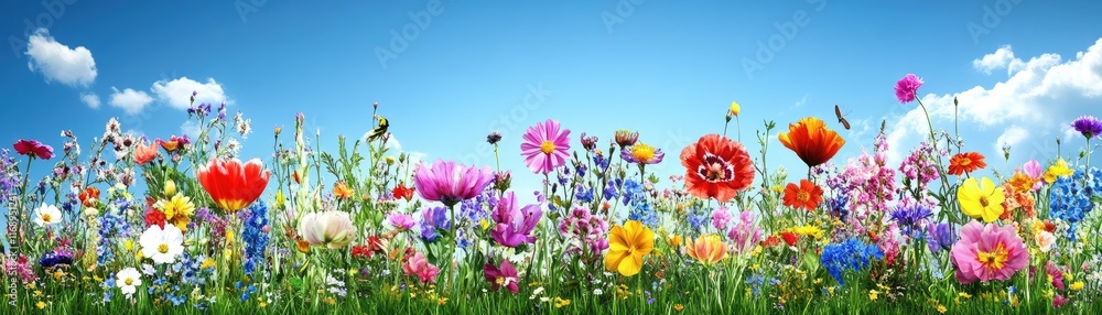 Vibrant wildflower meadow under a clear blue sky Vibrant wildflower meadow under a clear blue sky