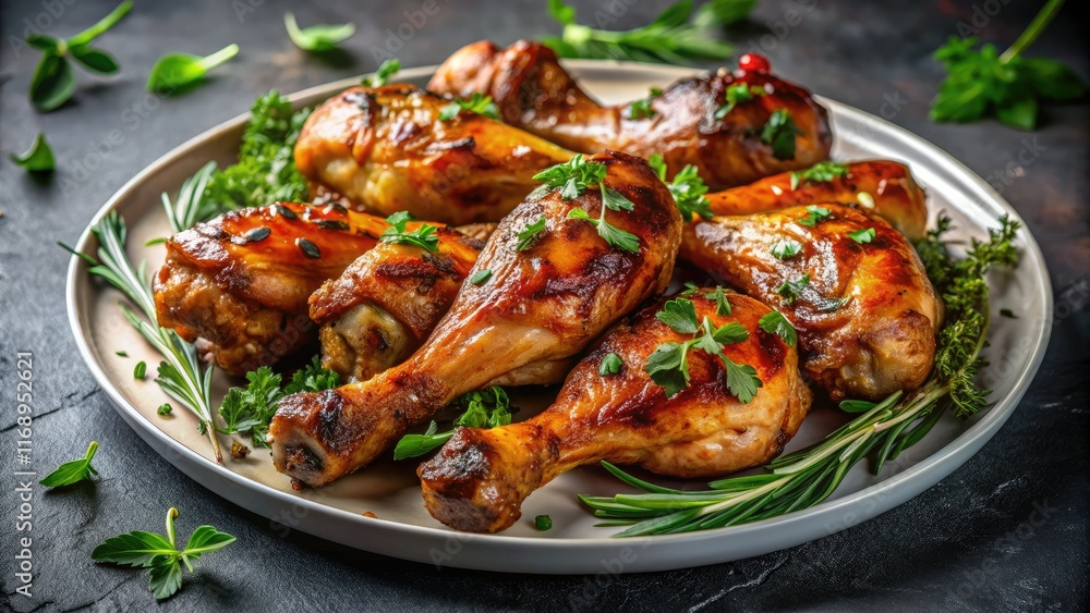 Grilled Chicken Drumsticks, Long Exposure, Gourmet Food, Crispy Skin, Herbs Grilled Chicken Drumsticks, Long Exposure, Gourmet Food, Crispy Skin, Herbs