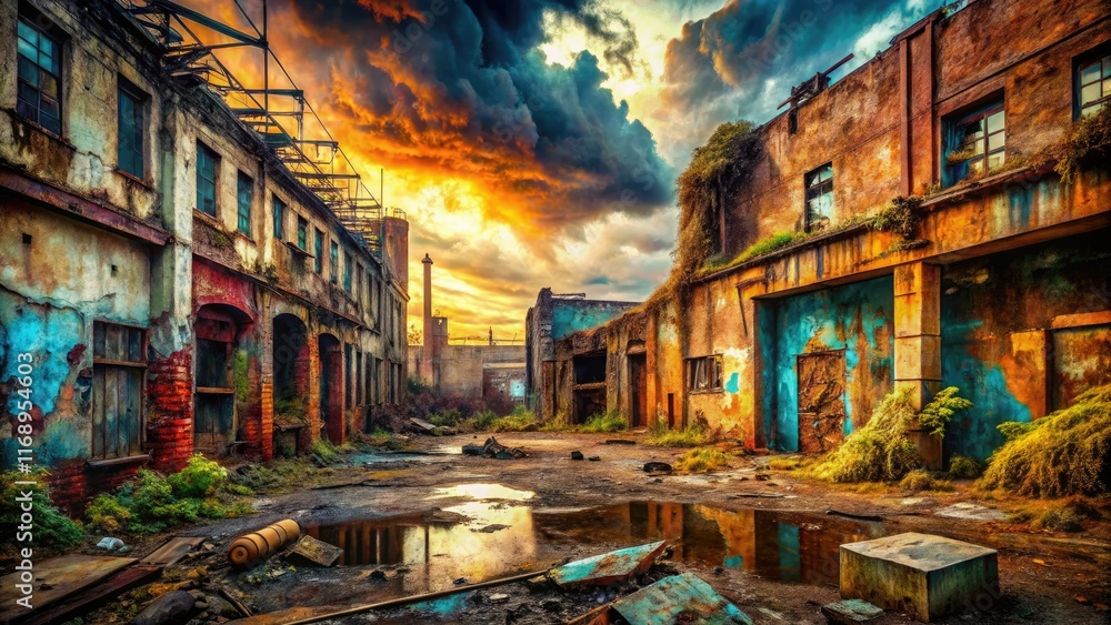 Fototapeta premium Moody urban decay, grunge textures fuel surreal, dark photography.