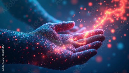 hand of the person tainted with glowing light