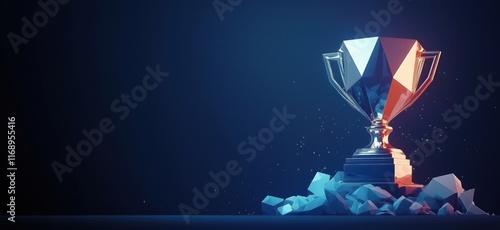 Fototapeta Naklejka Na Ścianę i Meble -  Trophy on Shattered Ice Background, Symbolizing Achievement and Victory in Competitions, copy space for text